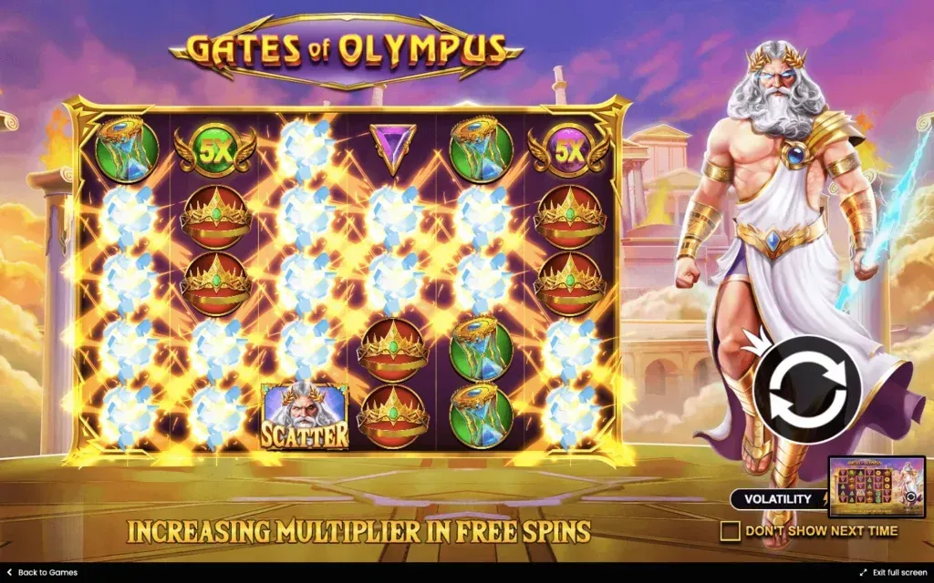 Gates of Olympus 1000 Schermata di gioco slot Gates of Olympus con Zeus