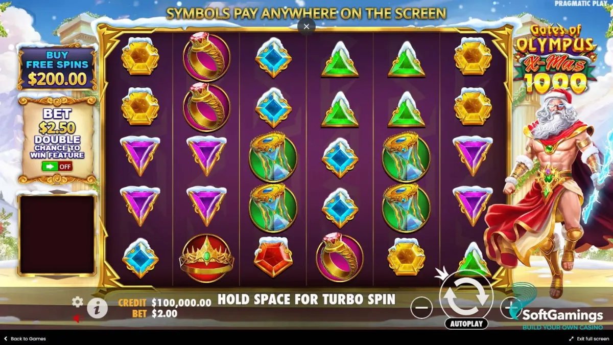 Gates of Olympus 1000 Schermata di gioco slot machine natalizia Gates of Olympus X-Mas
